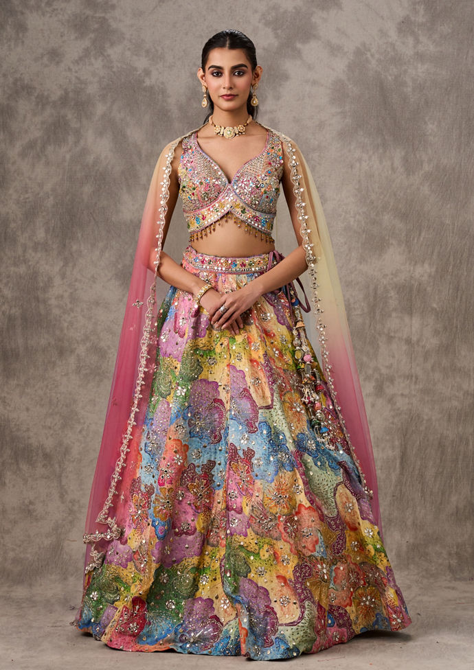 Twamev Women Elegant Lilac Yellow Lehenga