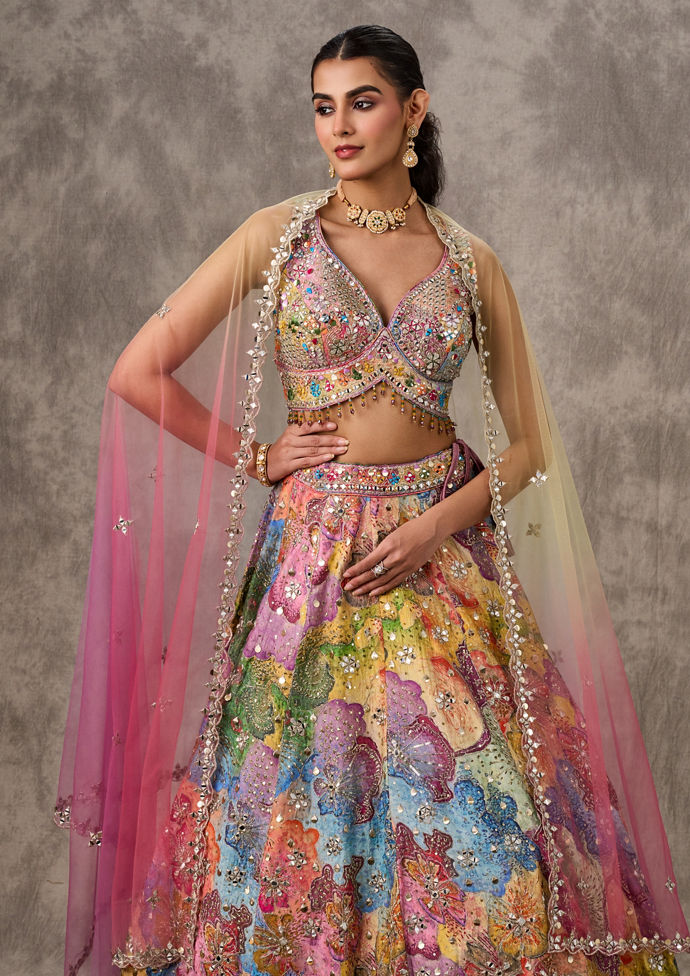 Twamev Women Elegant Lilac Yellow Lehenga