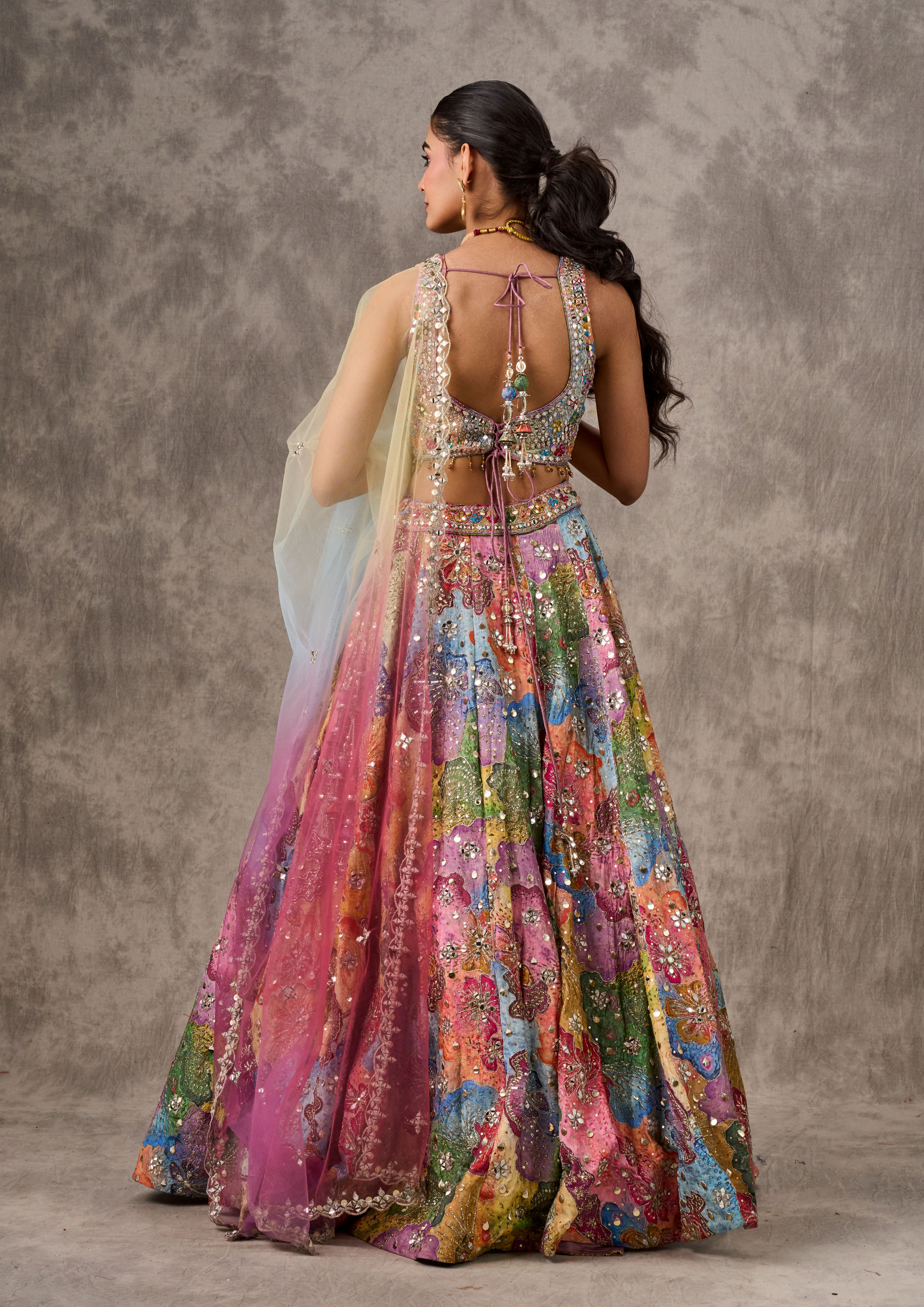 Twamev Women Elegant Lilac Yellow Lehenga