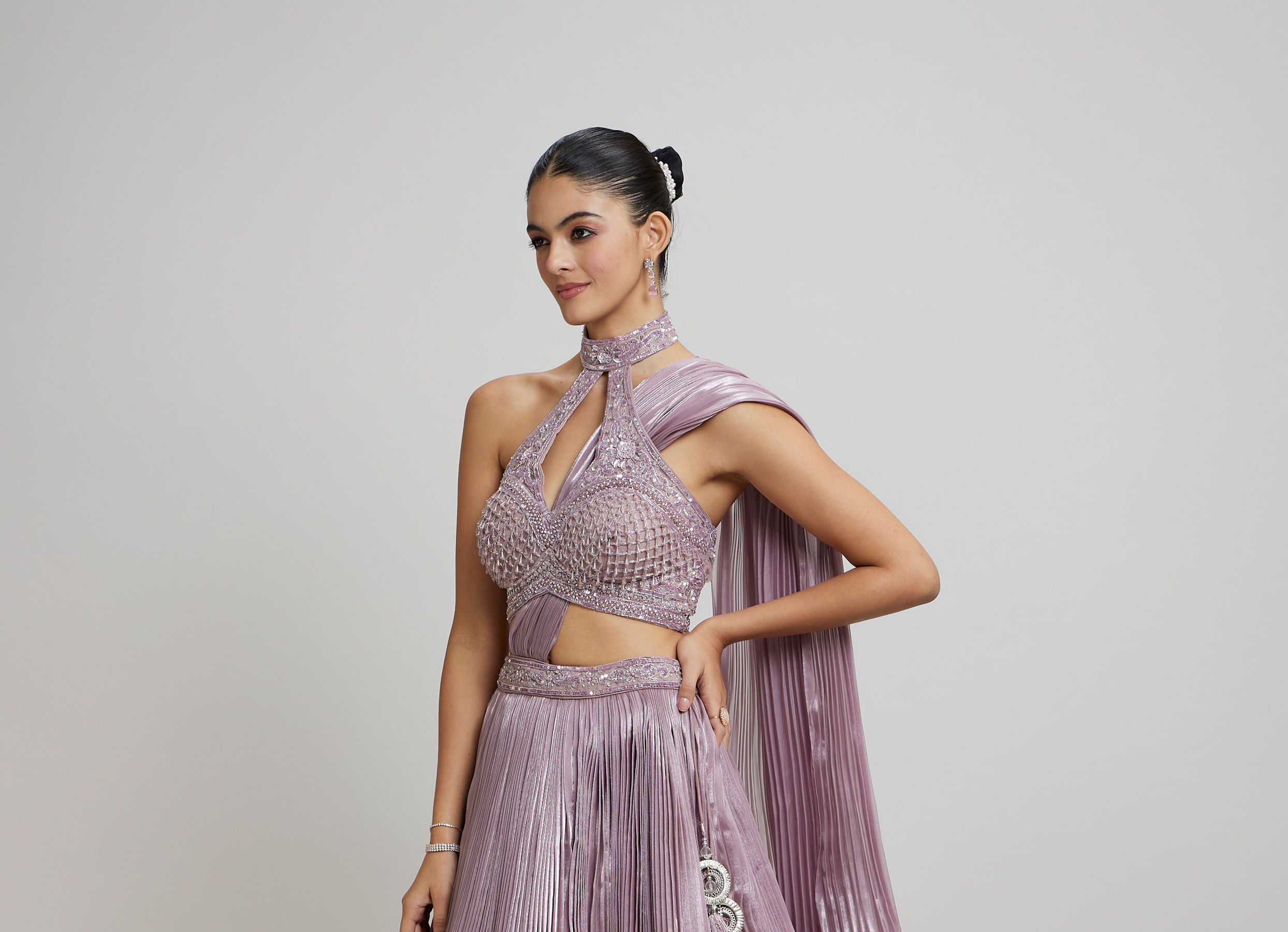 Twamev Women Dusty Pink Festive Lehenga