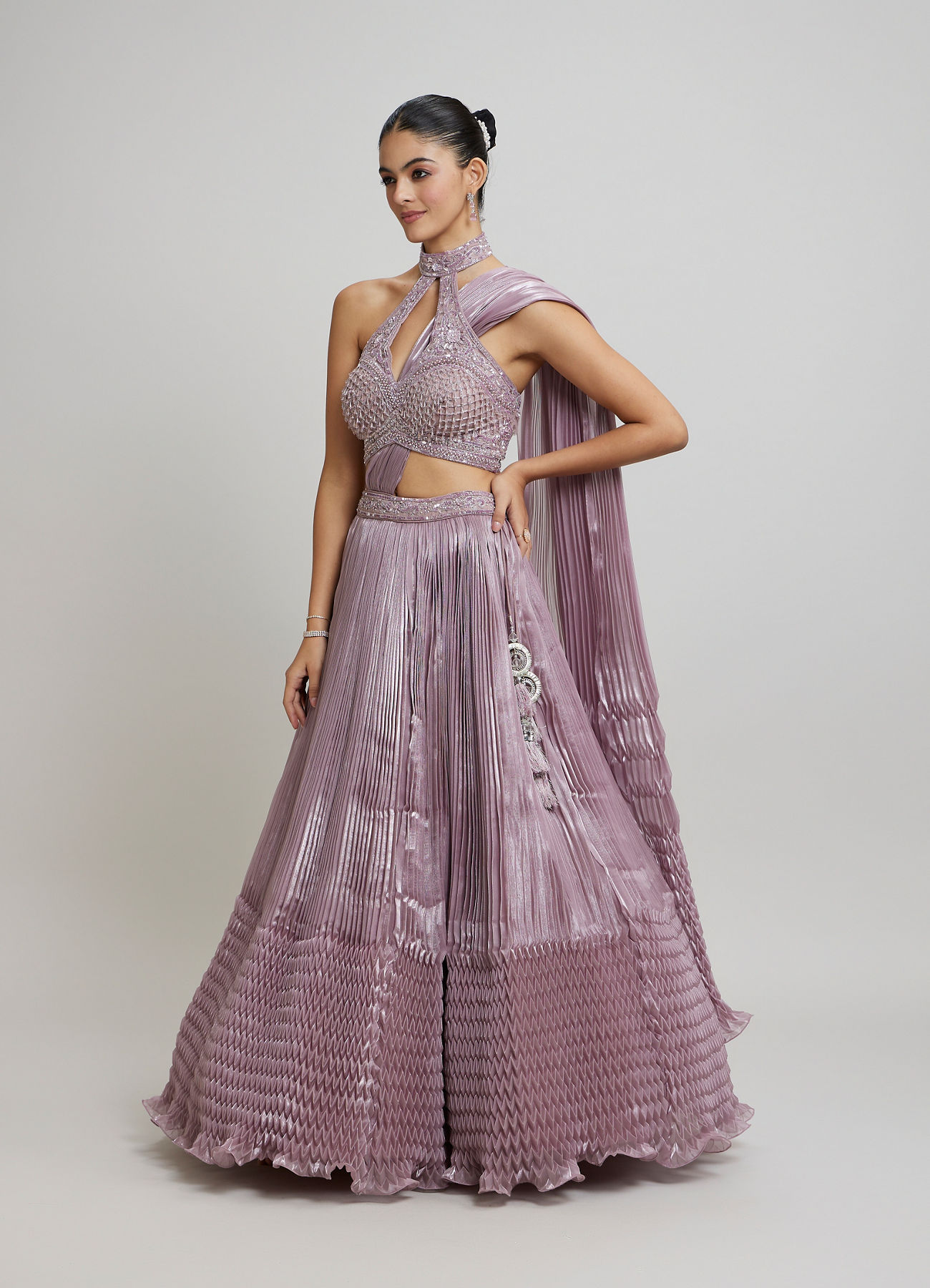 Twamev Women Dusty Pink Festive Lehenga