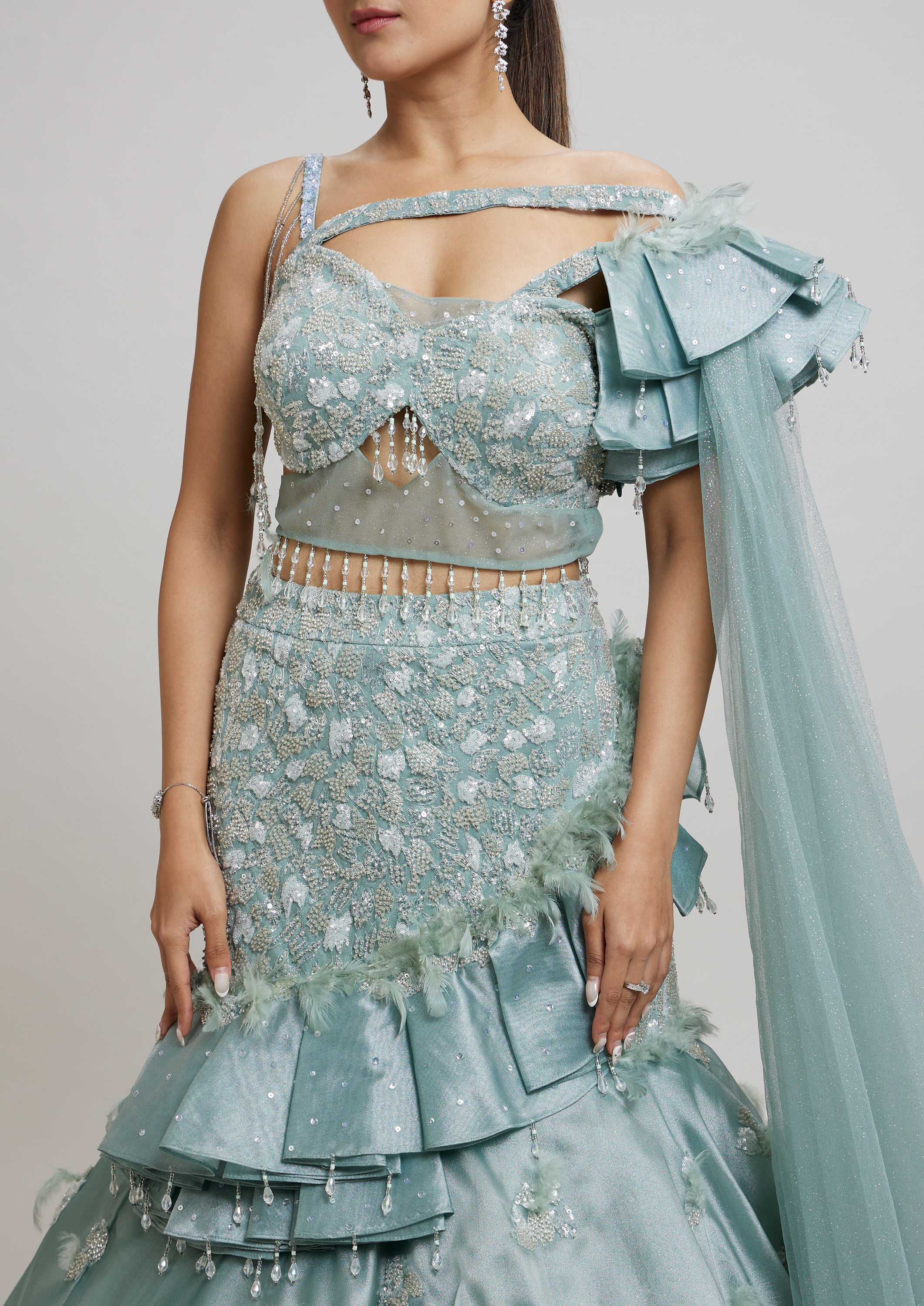 Twamev Women Dreamy Light Blue Lehenga Ensemble