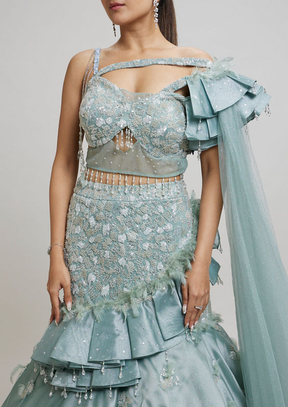 Twamev Women Dreamy Light Blue Lehenga Ensemble