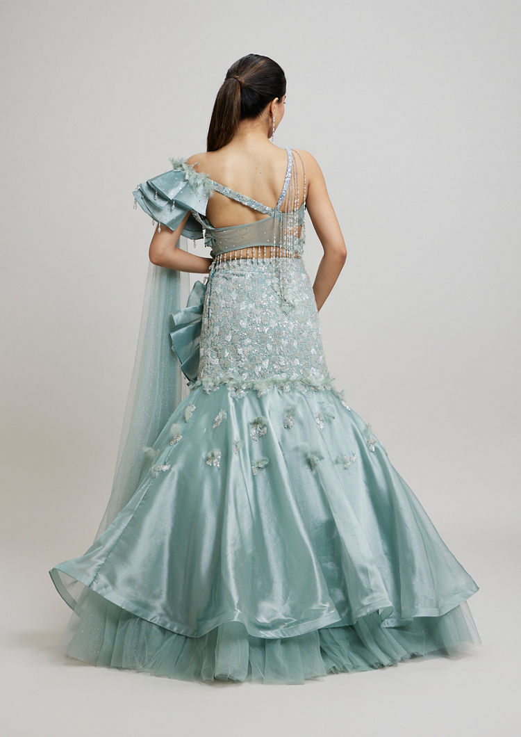 Twamev Women Dreamy Light Blue Lehenga Ensemble