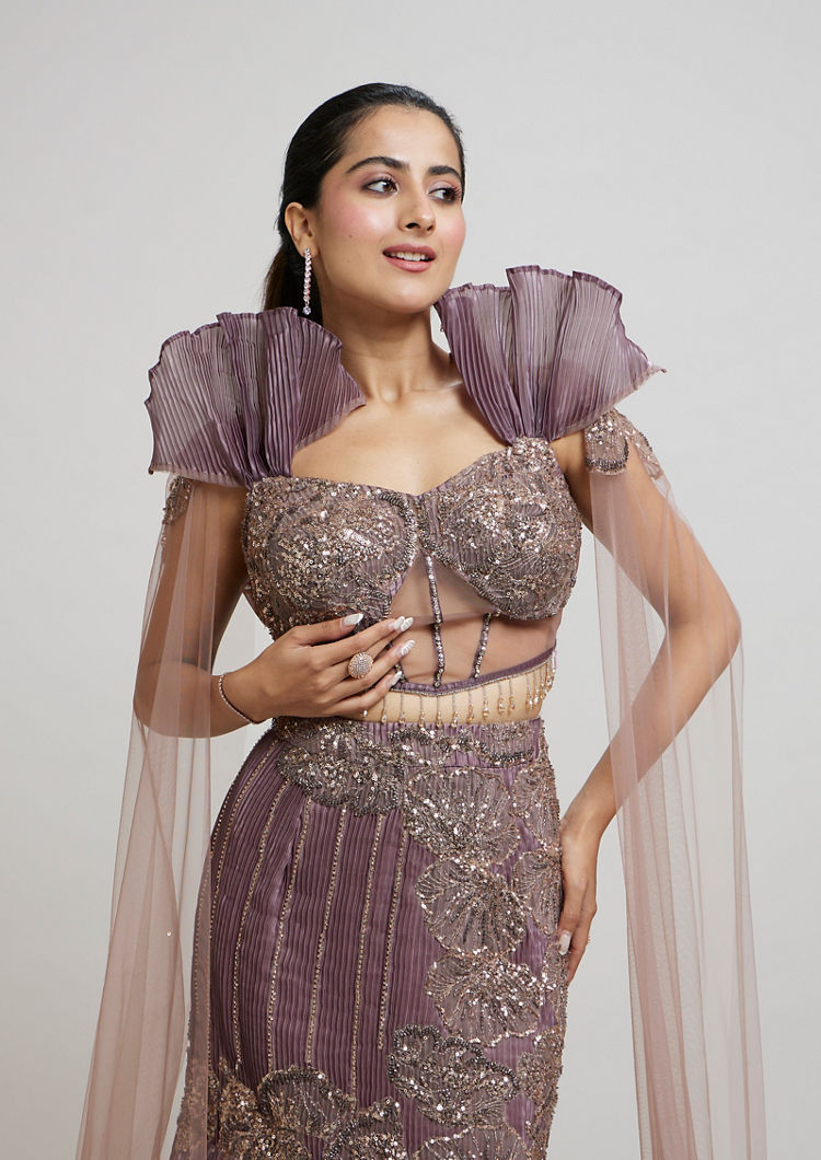 Twamev Women Enchanting Brown Organza Lehenga