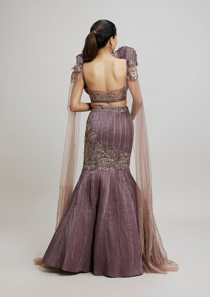 Twamev Women Enchanting Brown Organza Lehenga