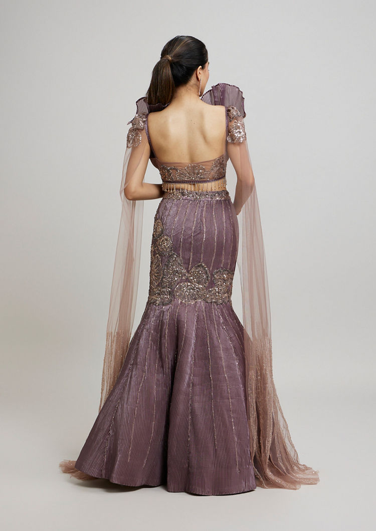 Twamev Women Enchanting Brown Organza Lehenga