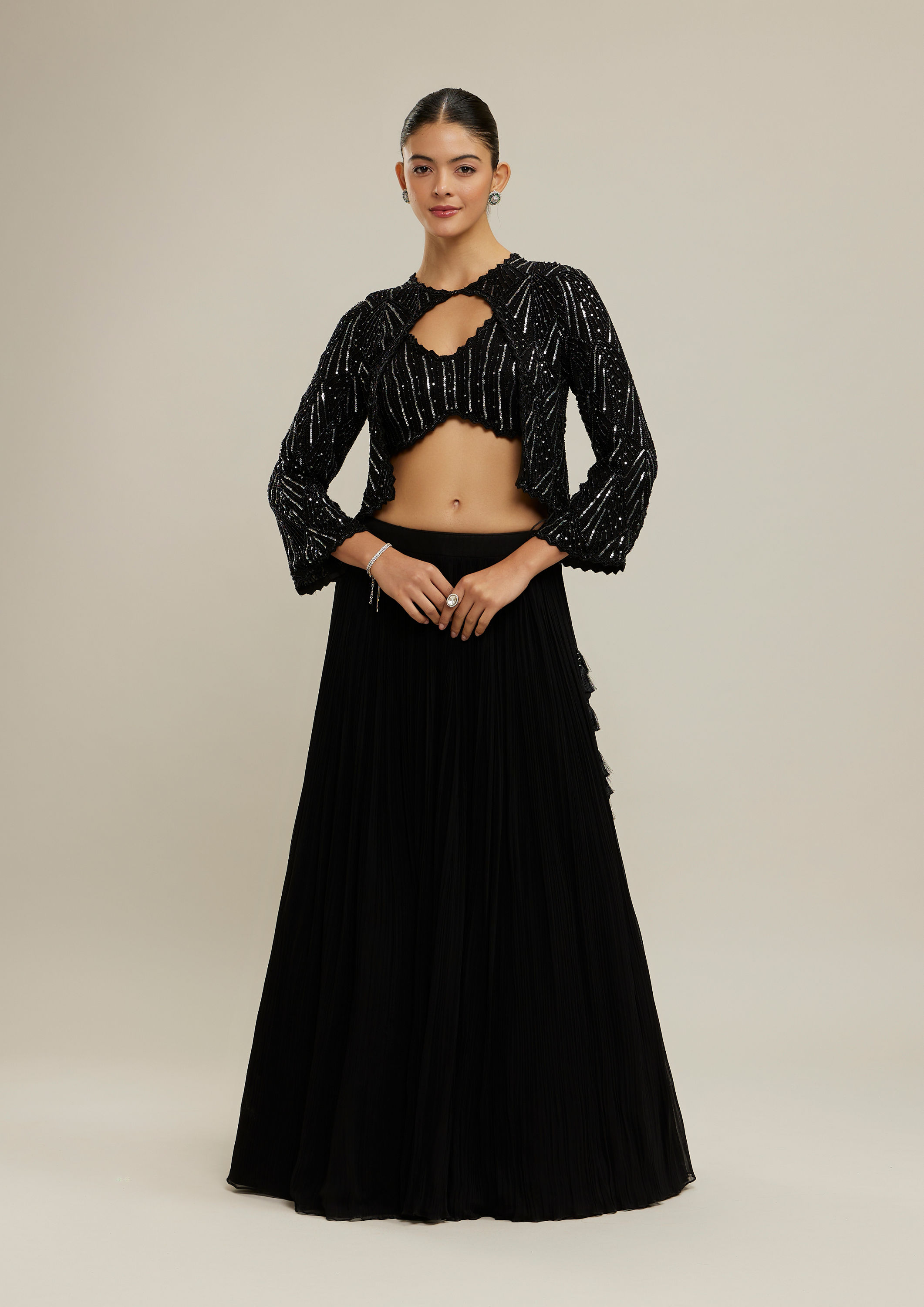 Twamev Women Ethereal Black Georgette Lehenga