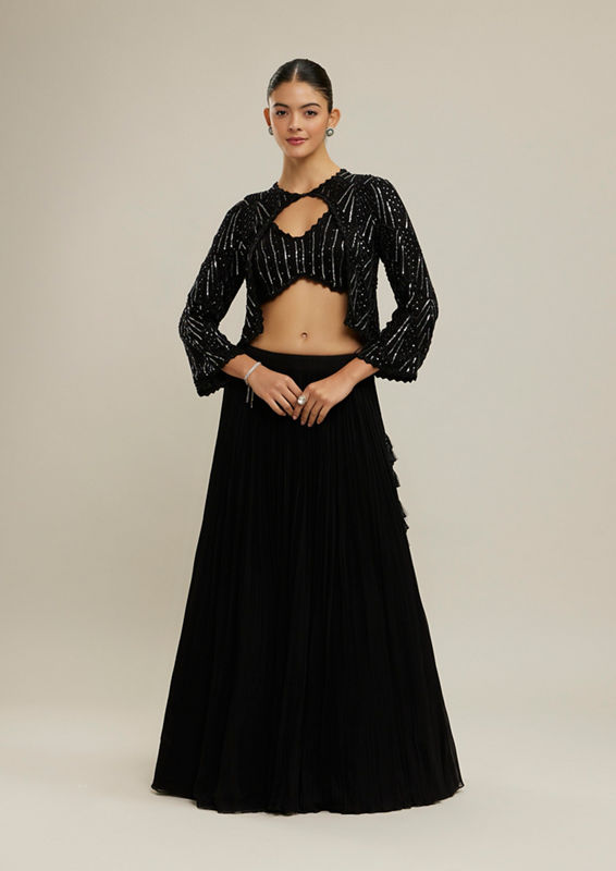 Twamev Women Ethereal Black Georgette Lehenga
