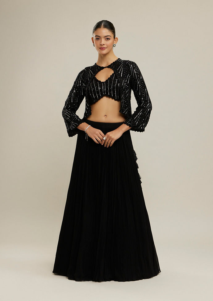 Twamev Women Ethereal Black Georgette Lehenga