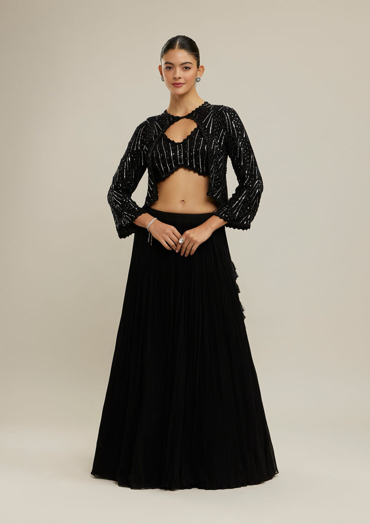 Twamev Women Ethereal Black Georgette Lehenga