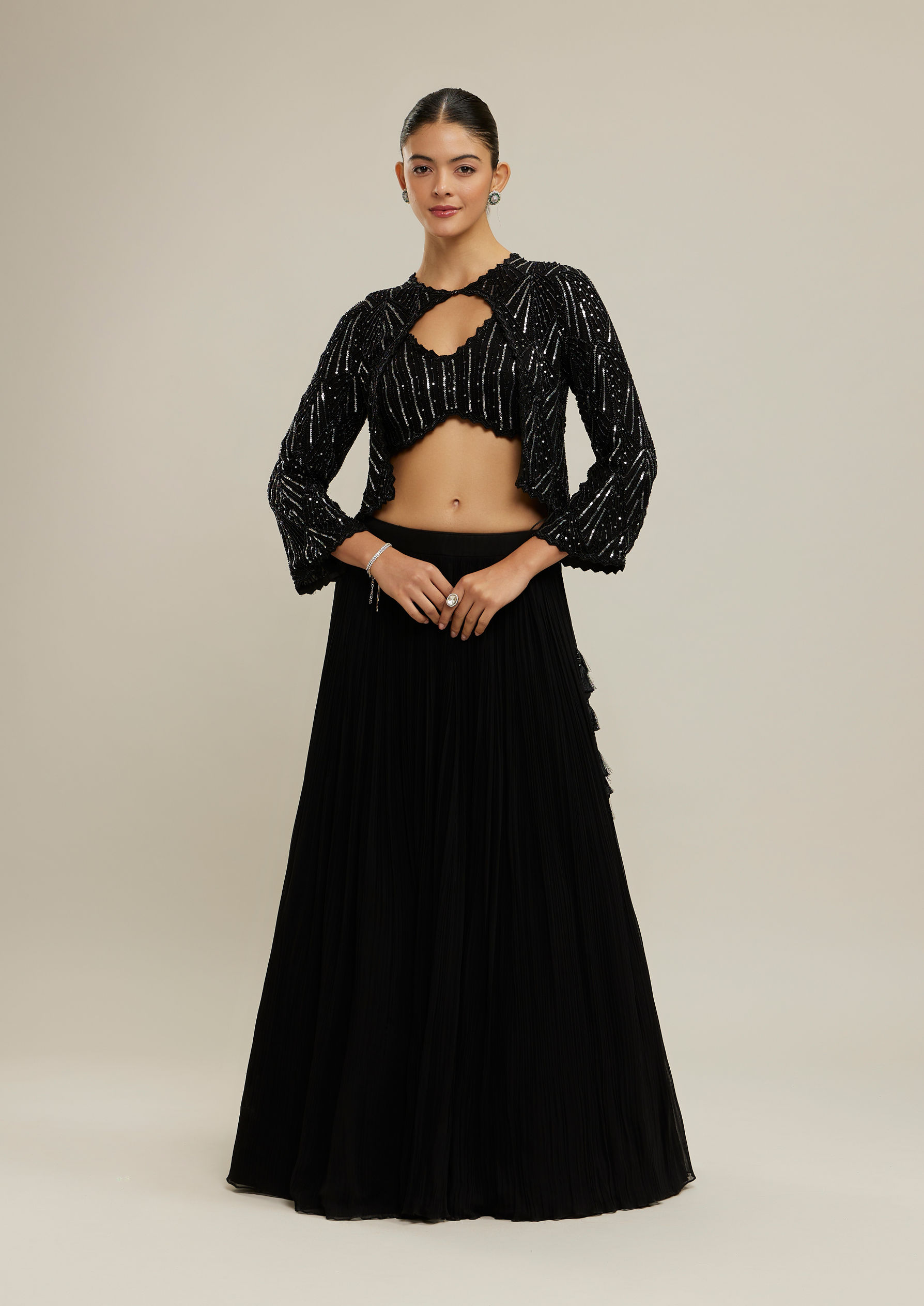 Twamev Women Ethereal Black Georgette Lehenga