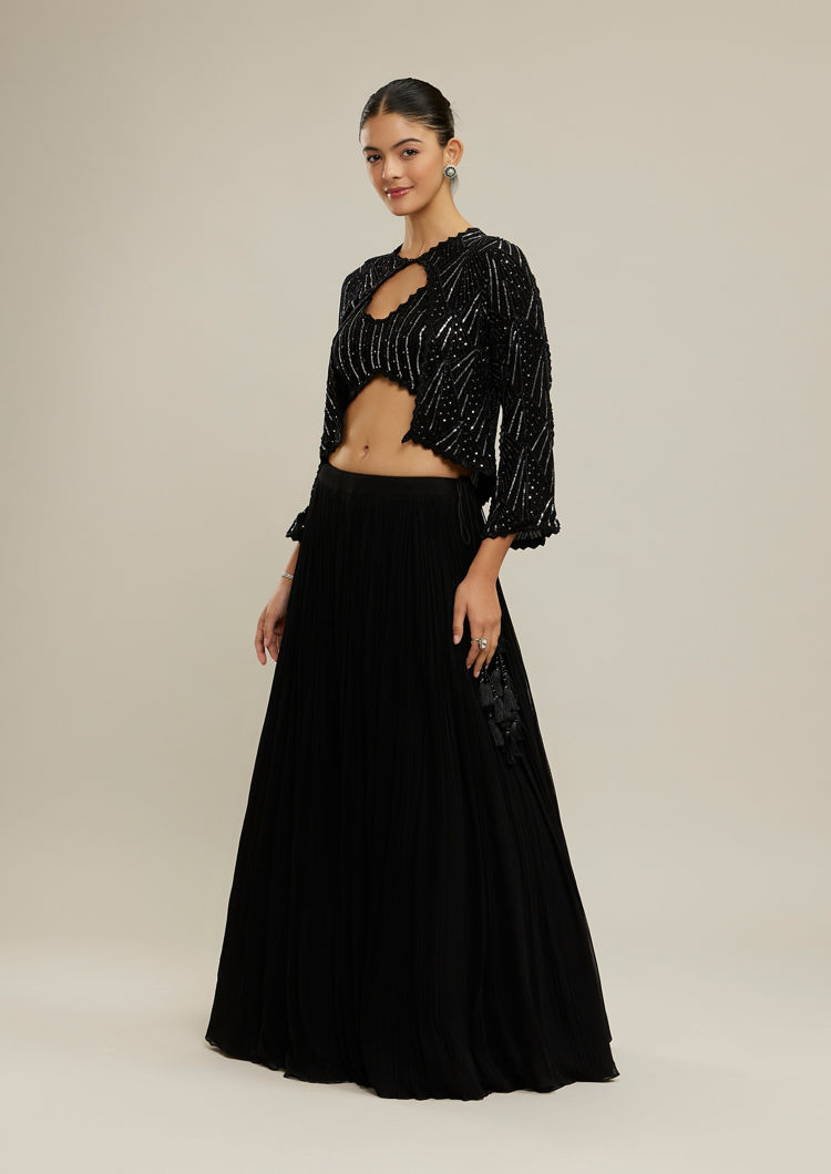 Twamev Women Ethereal Black Georgette Lehenga