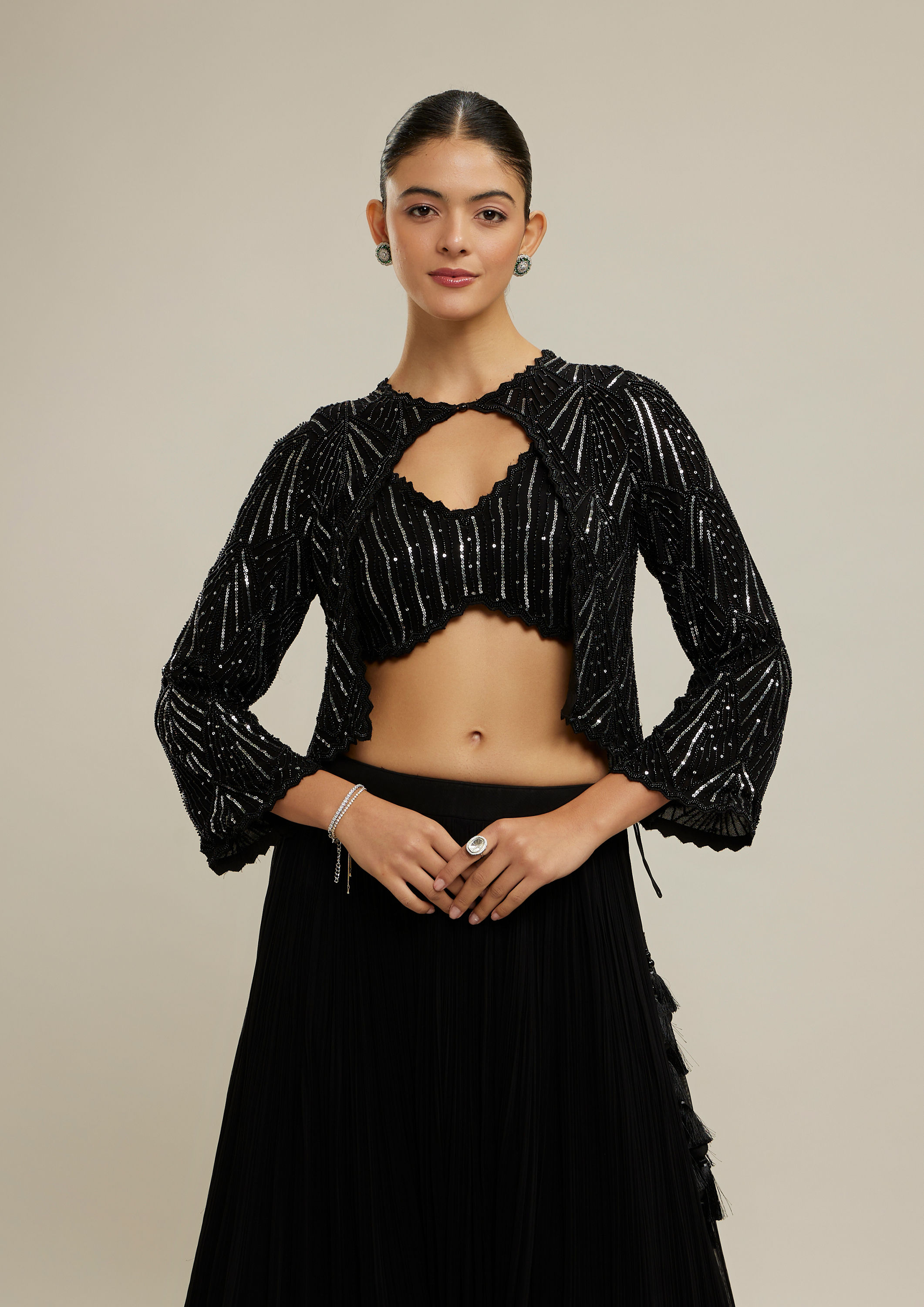 Twamev Women Ethereal Black Georgette Lehenga