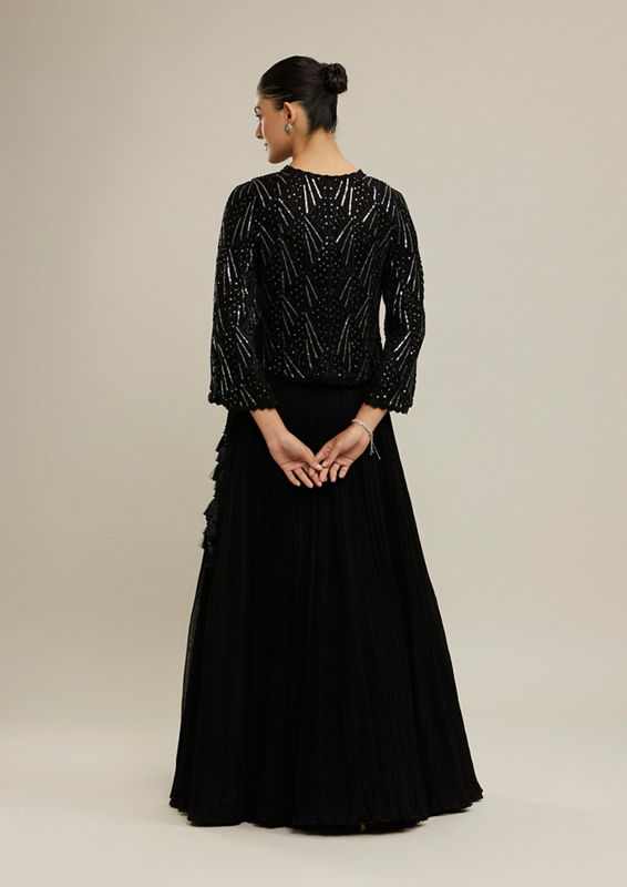 Twamev Women Ethereal Black Georgette Lehenga