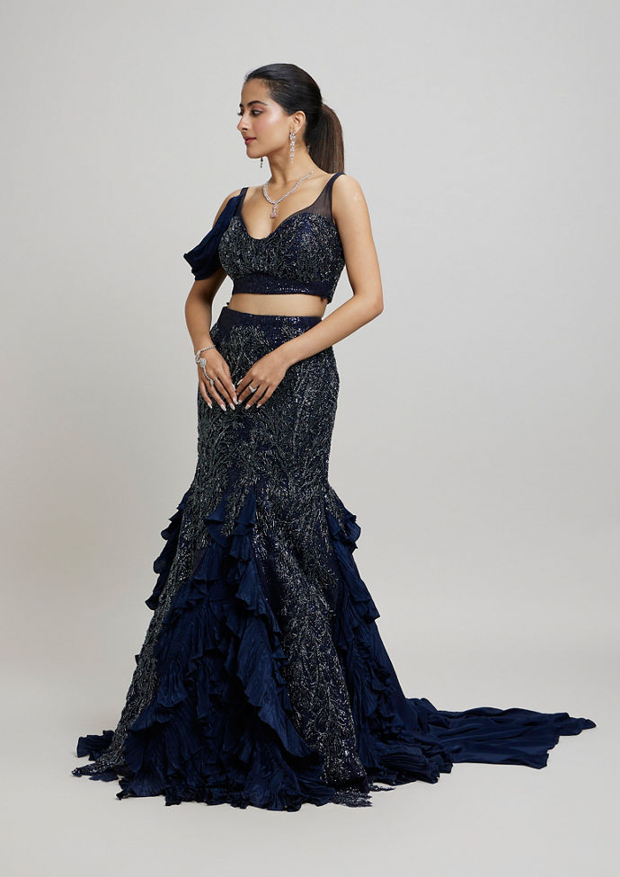 Twamev Women Indigo Blue Enchanting Lehenga