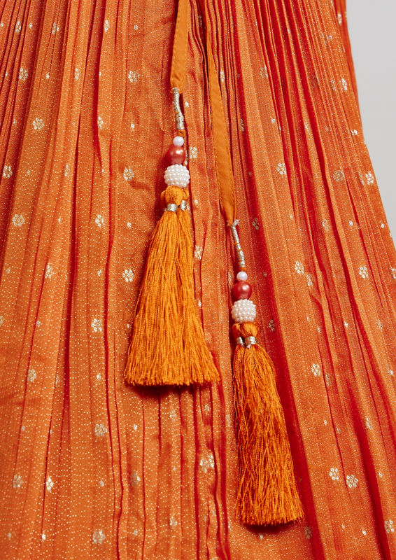 Twamev Women Orange Georgette Festive Lehenga