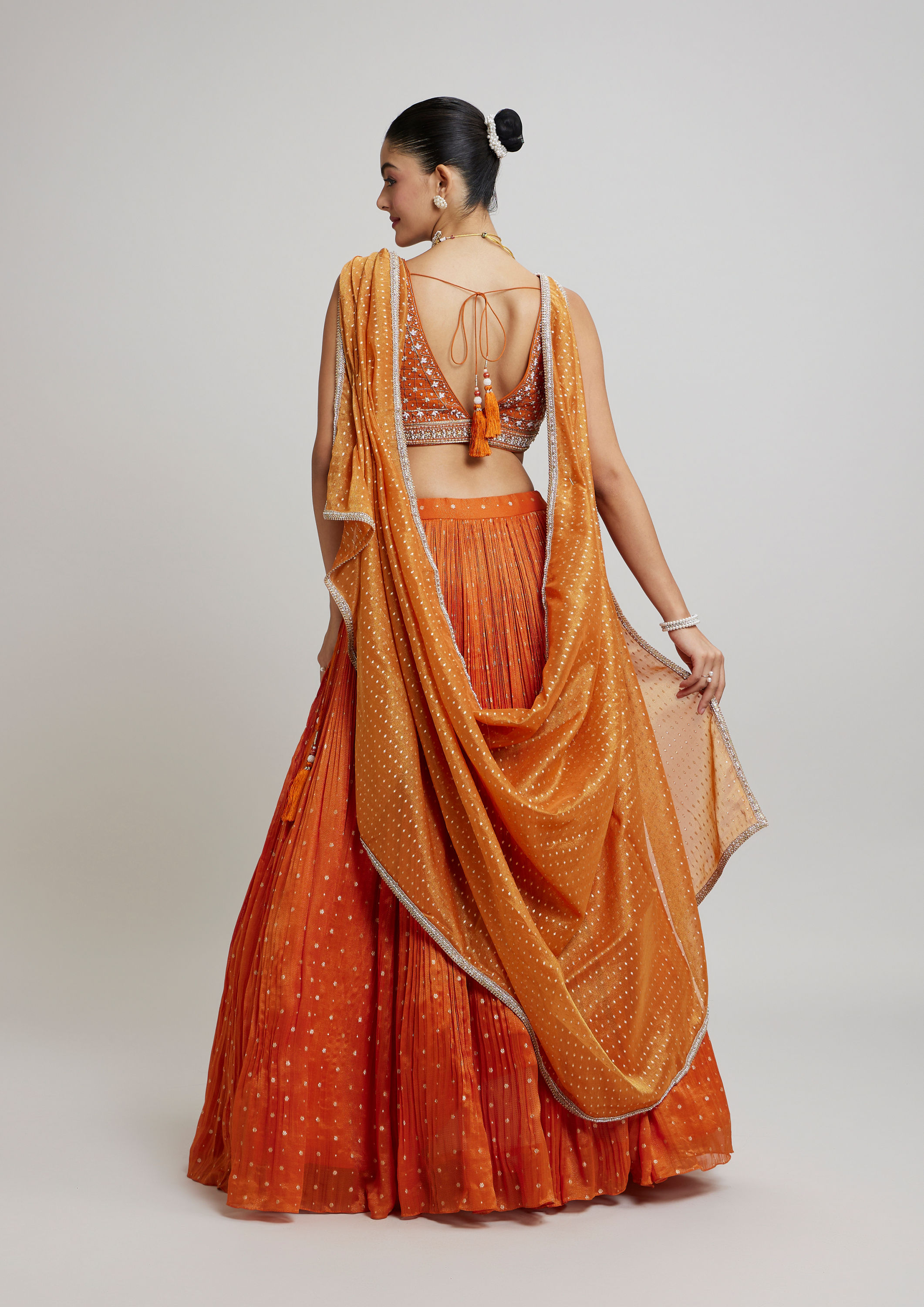 Twamev Women Orange Georgette Festive Lehenga
