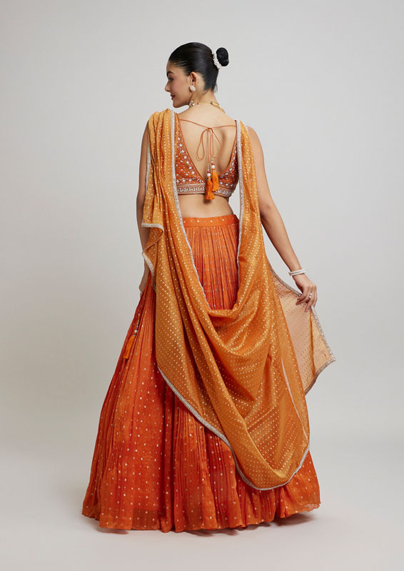 Twamev Women Orange Georgette Festive Lehenga