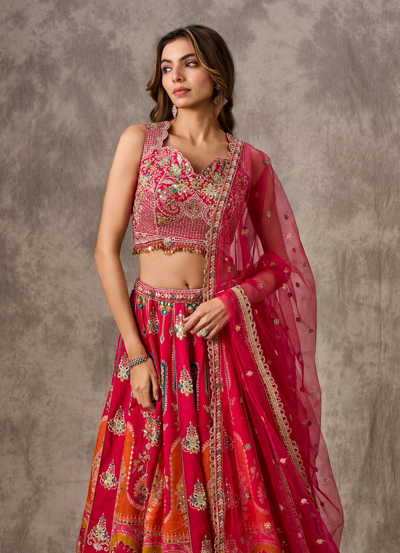 Buy Red Silk Resham Embroidered Lehenga Online in the USA @Twamev ...