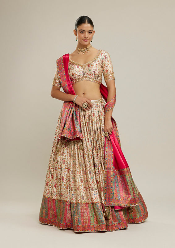 Twamev Women Cream Magic Splendor Lehenga