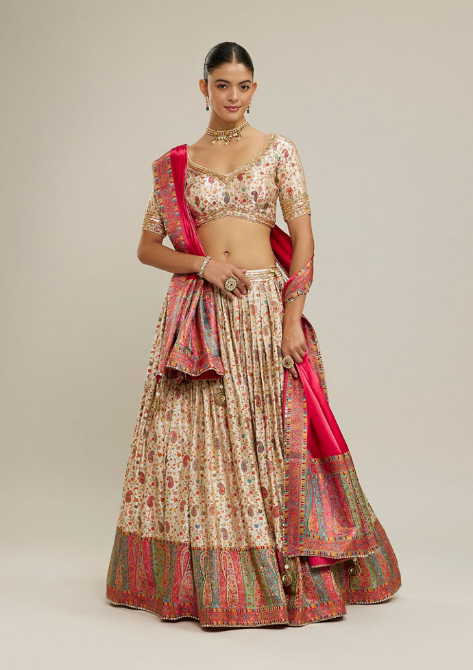 Twamev Women Cream Magic Splendor Lehenga
