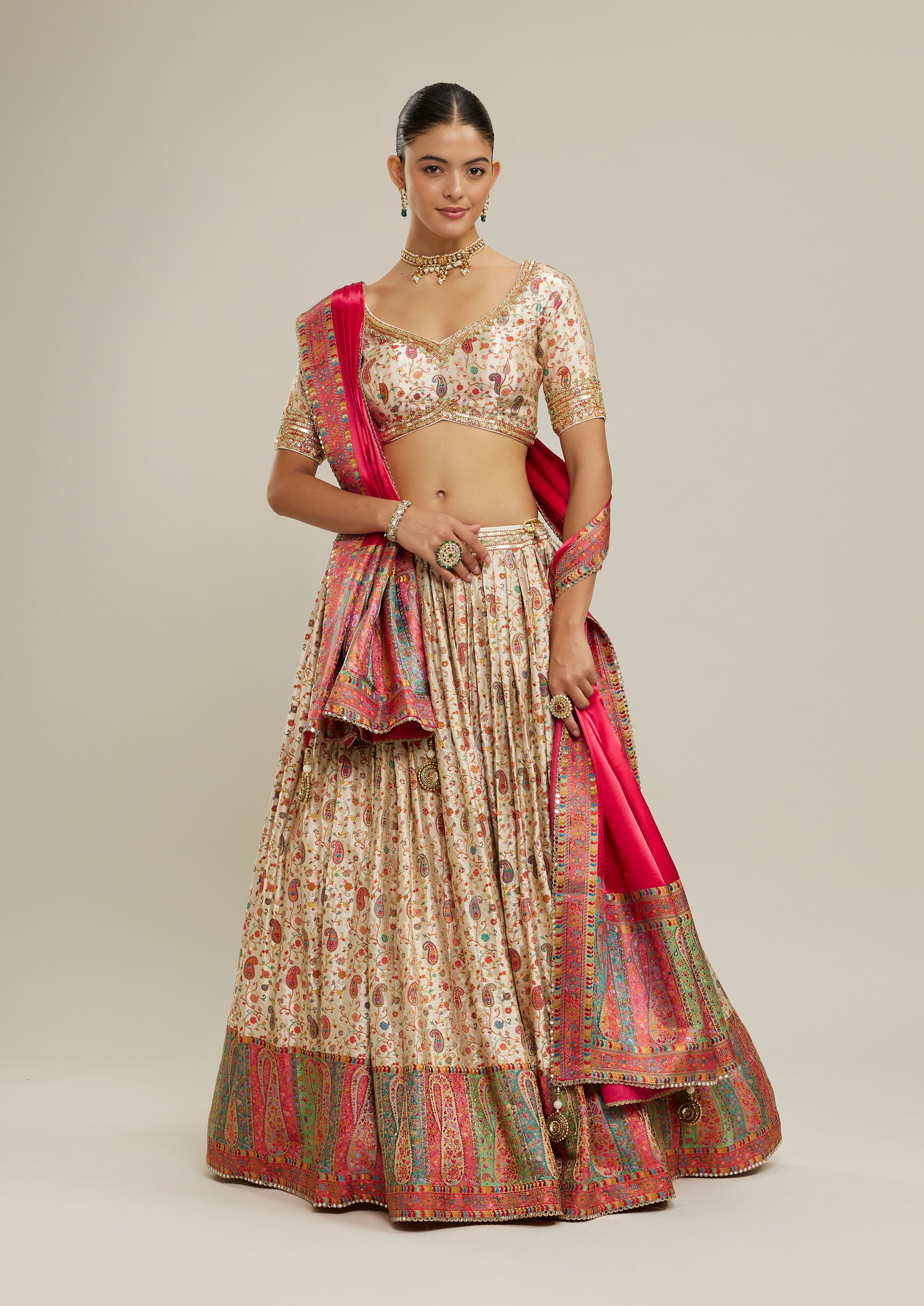 Twamev Women Cream Magic Splendor Lehenga