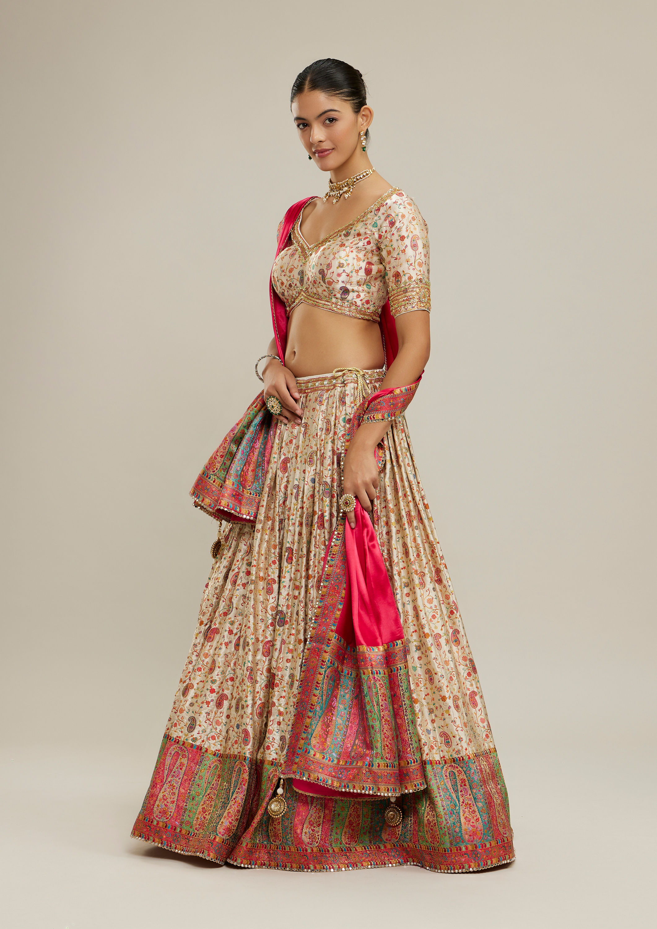 Twamev Women Cream Magic Splendor Lehenga