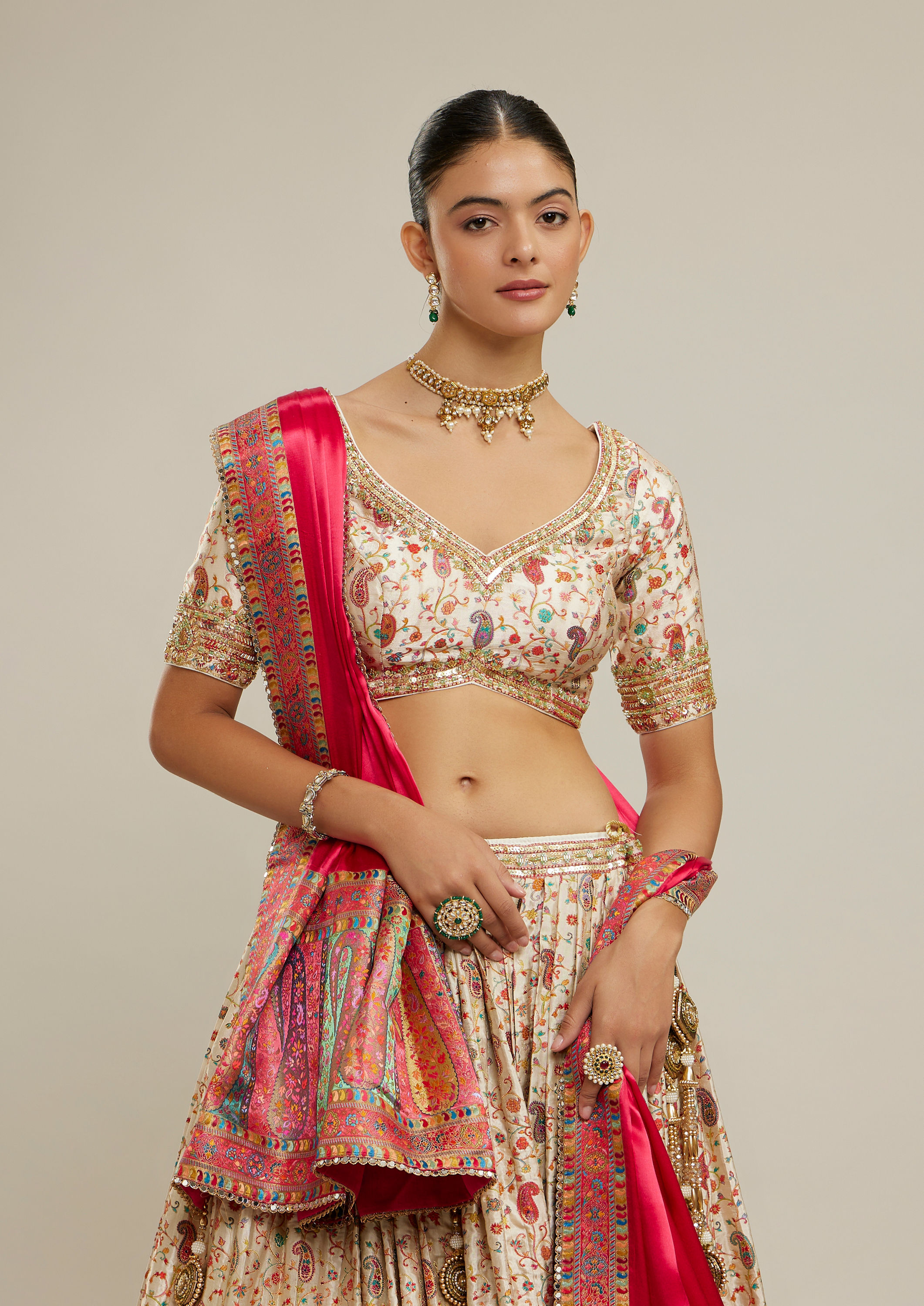 Twamev Women Cream Magic Splendor Lehenga