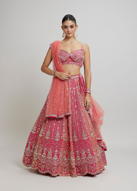 Twamev Women Exquisite Pink Georgette Lehenga