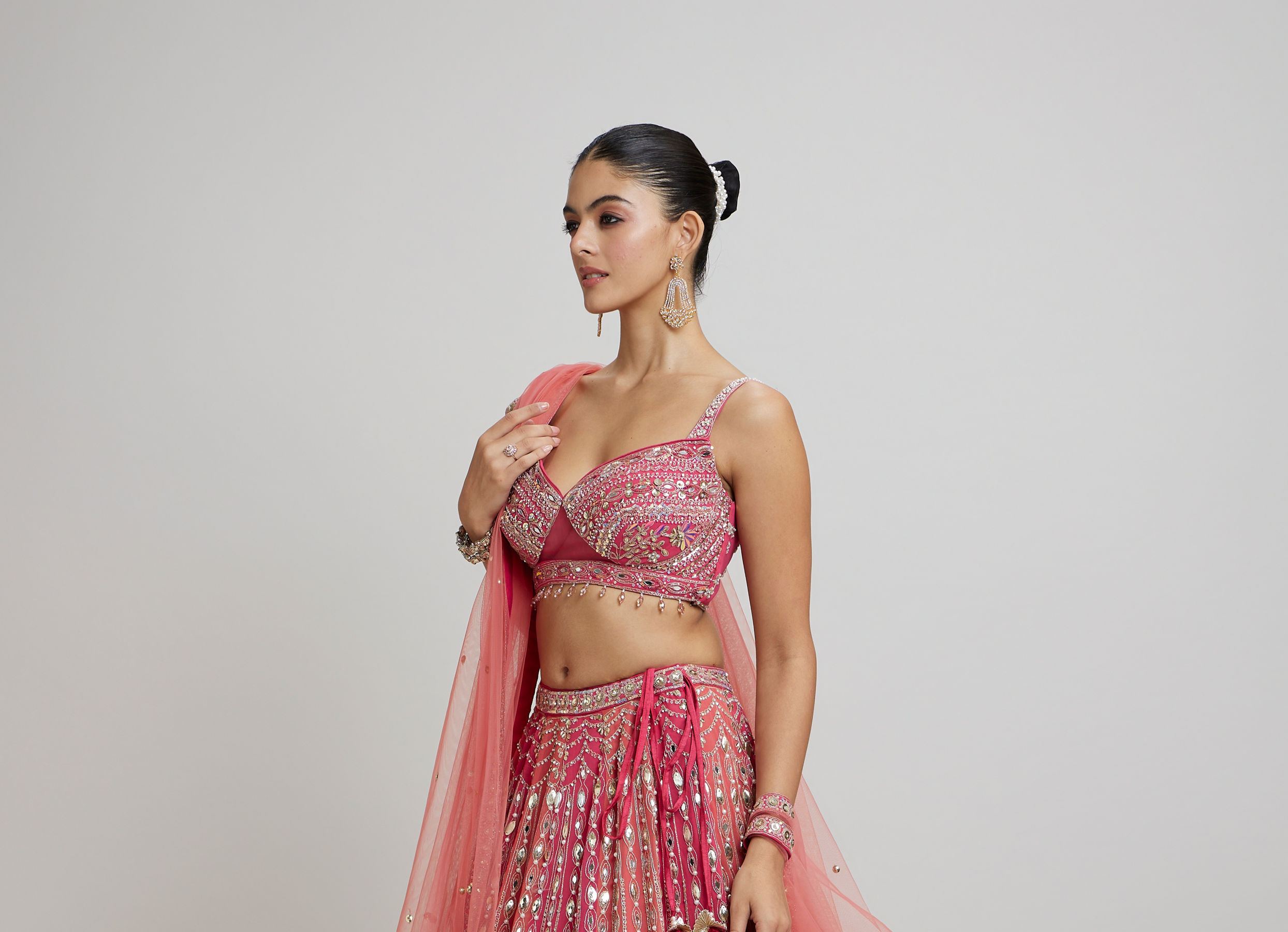 Twamev Women Exquisite Pink Georgette Lehenga