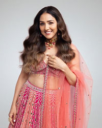 Twamev Women Exquisite Pink Georgette Lehenga