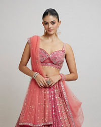 Twamev Women Exquisite Pink Georgette Lehenga