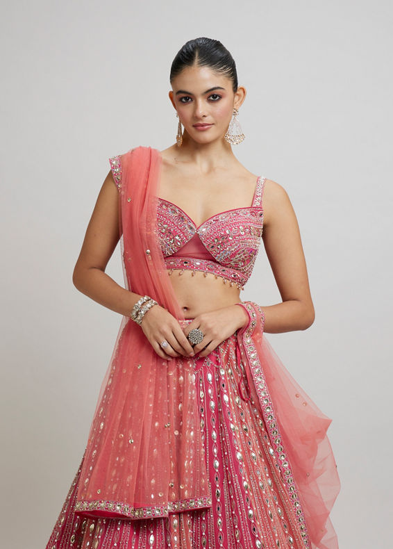 Twamev Women Exquisite Pink Georgette Lehenga