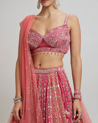Twamev Women Exquisite Pink Georgette Lehenga