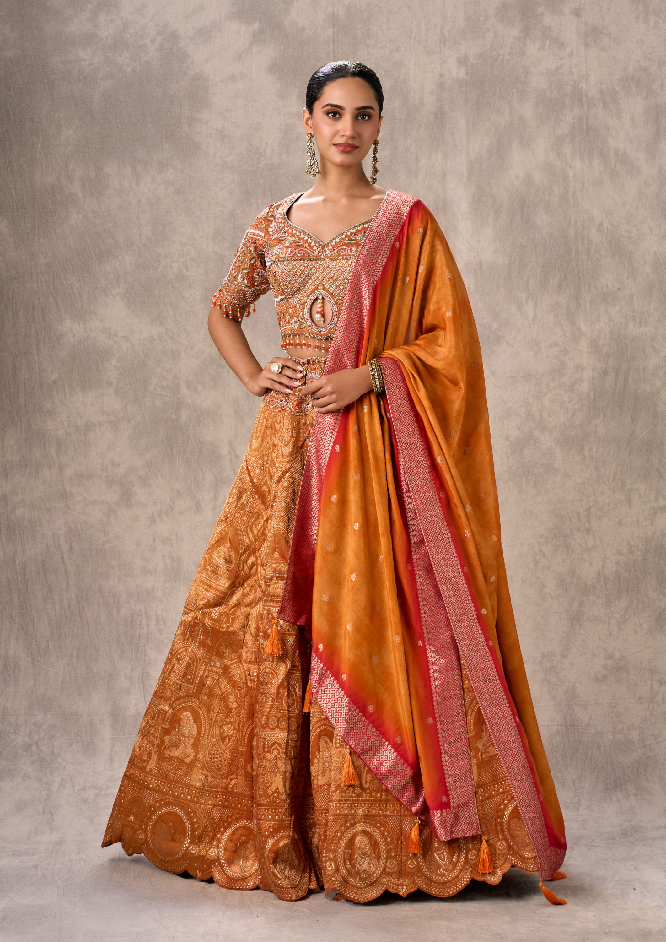 Twamev Women Vibrant Orange Lehenga