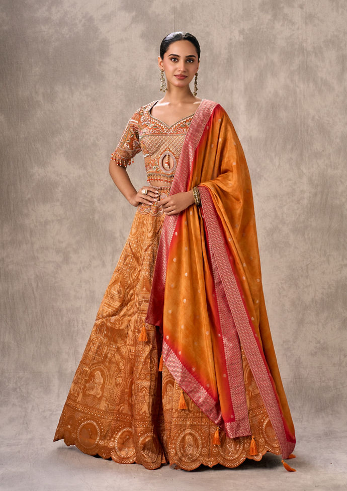 Twamev Women Vibrant Orange Lehenga