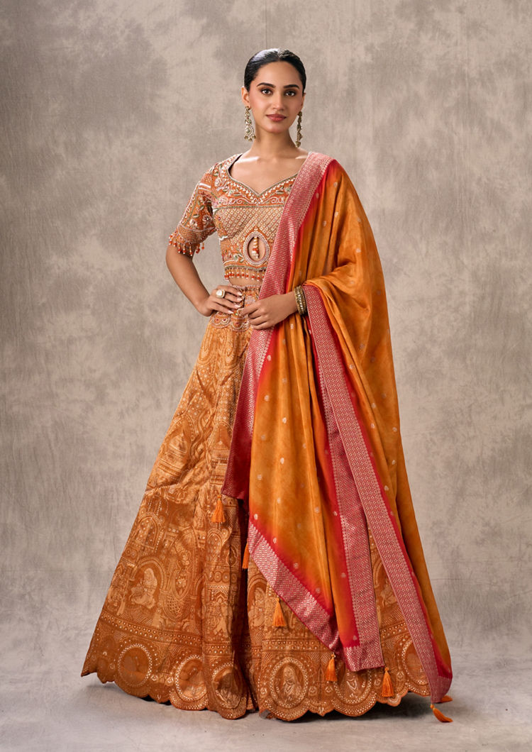 Twamev Women Vibrant Orange Lehenga