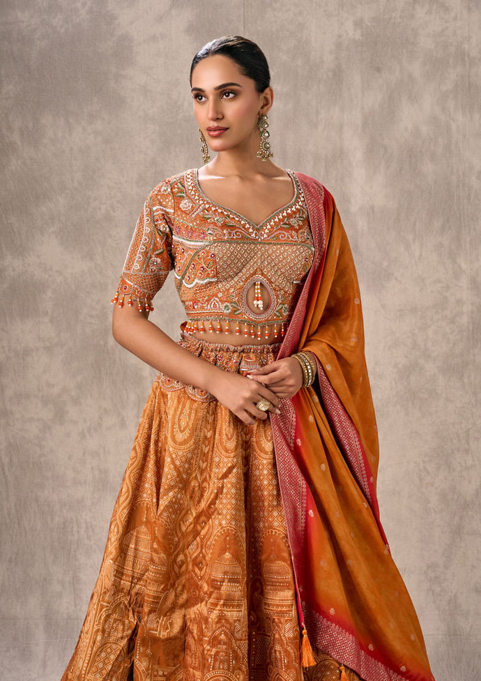Twamev Women Vibrant Orange Lehenga