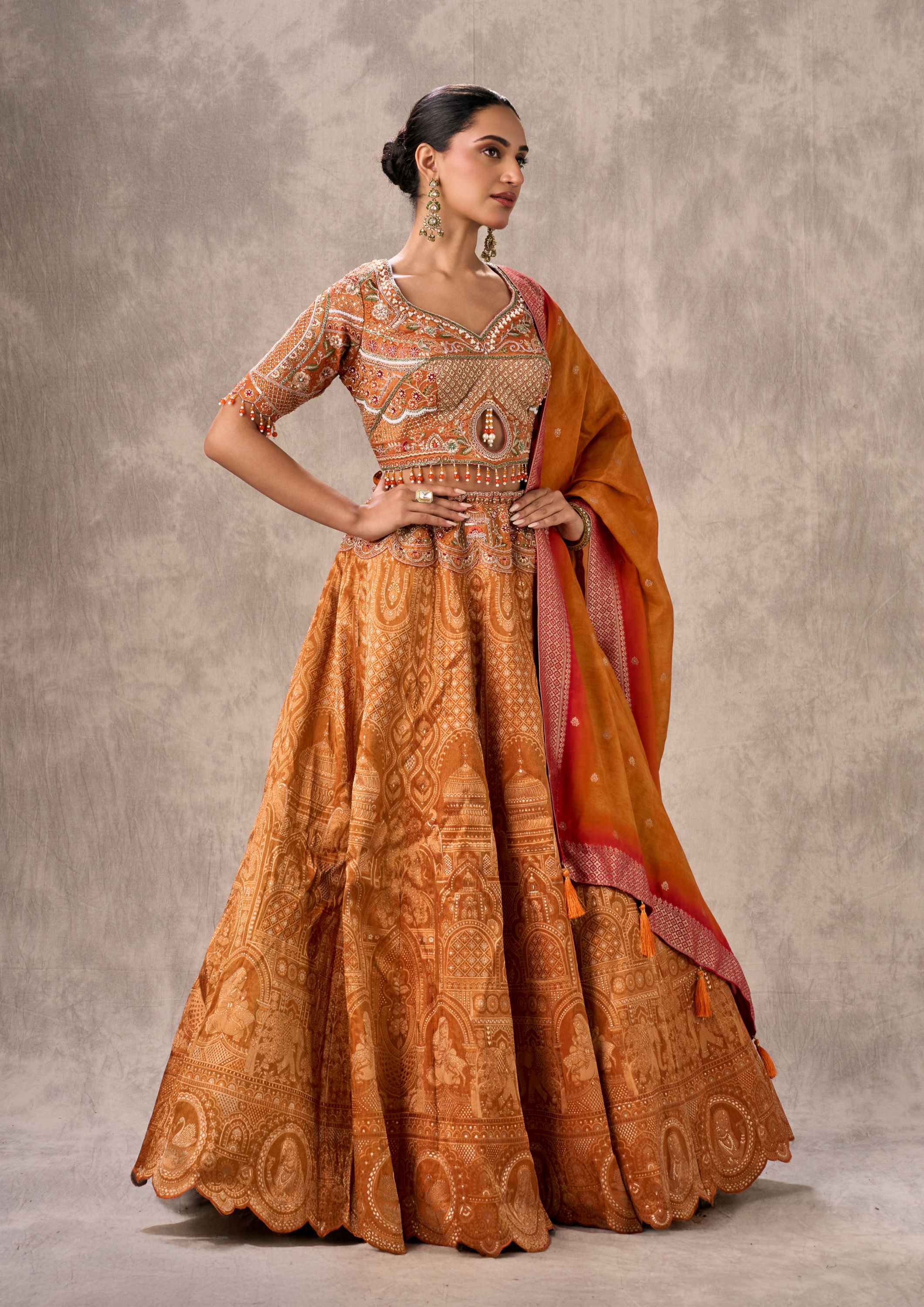 Twamev Women Vibrant Orange Lehenga