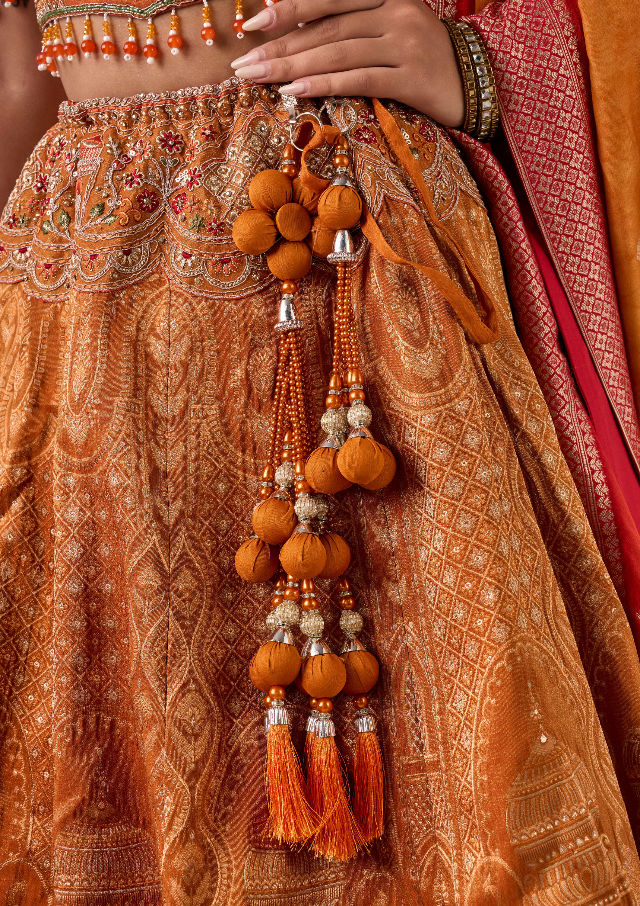 Twamev Women Vibrant Orange Lehenga