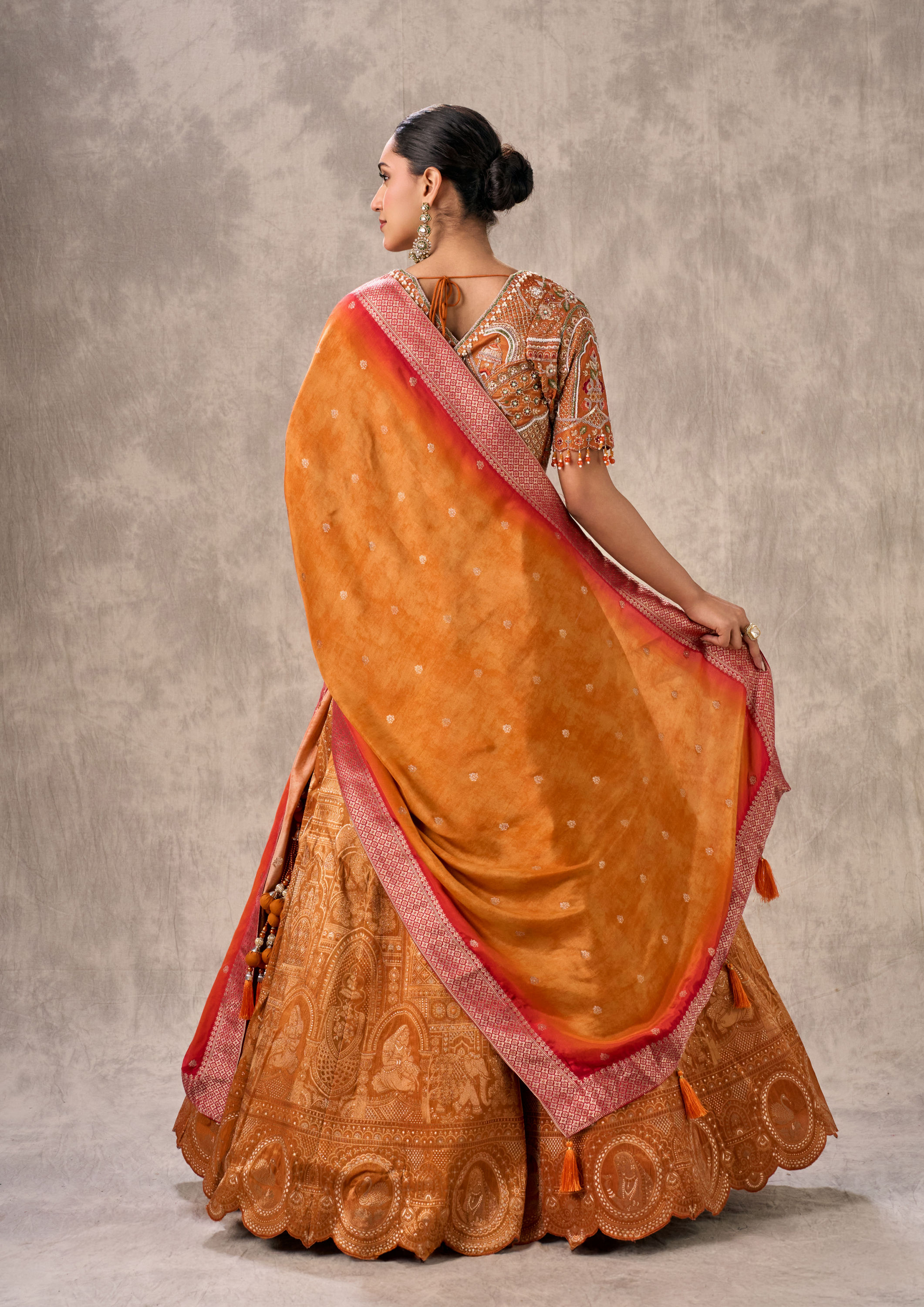 Twamev Women Vibrant Orange Lehenga