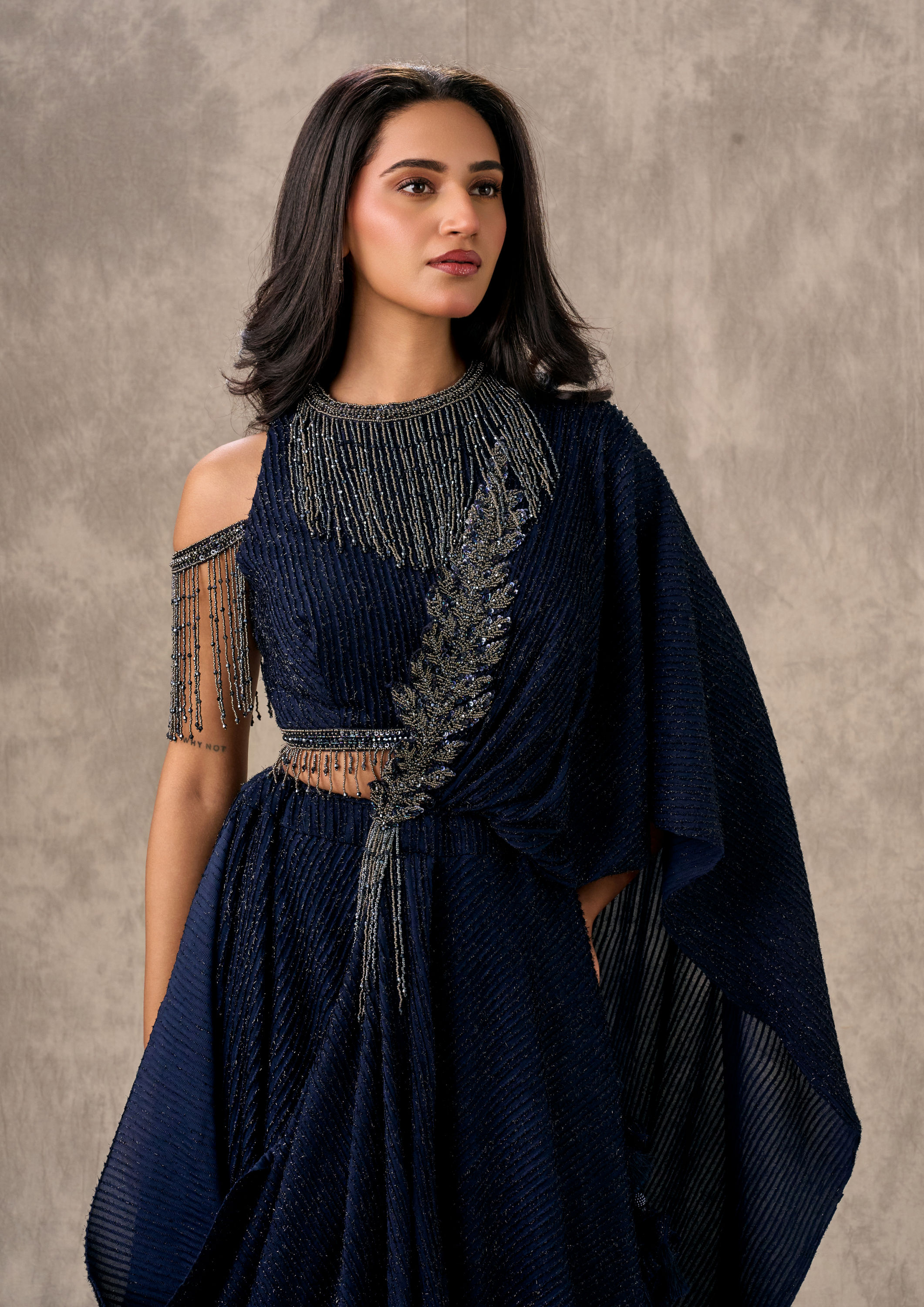Twamev Women Navy Blue Crepe Sequin Embroidered Lehenga