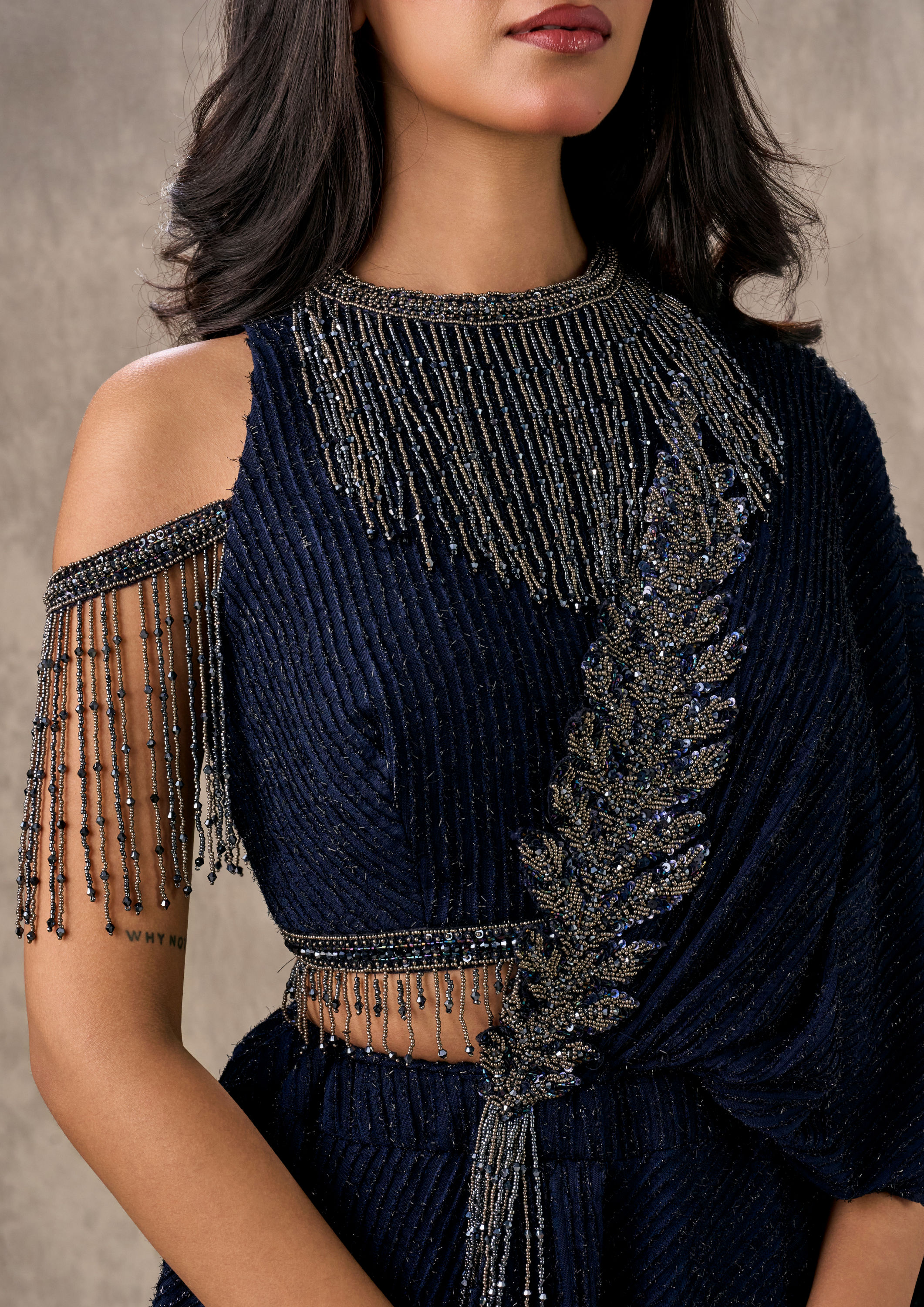 Twamev Women Navy Blue Crepe Sequin Embroidered Lehenga