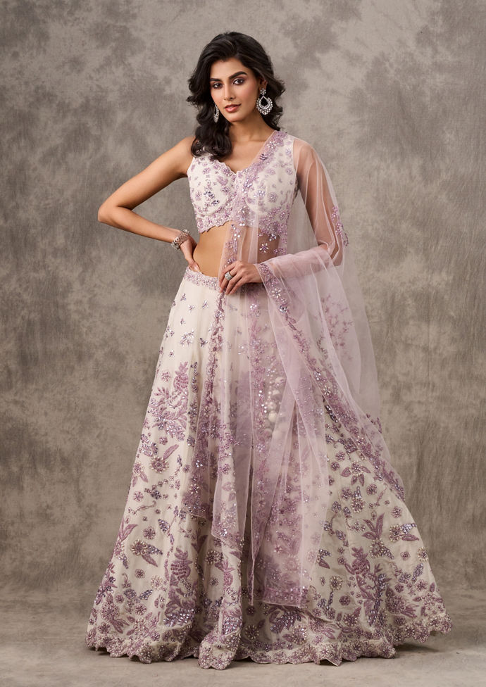 Twamev Women Chaste Cream Elegance Lehenga