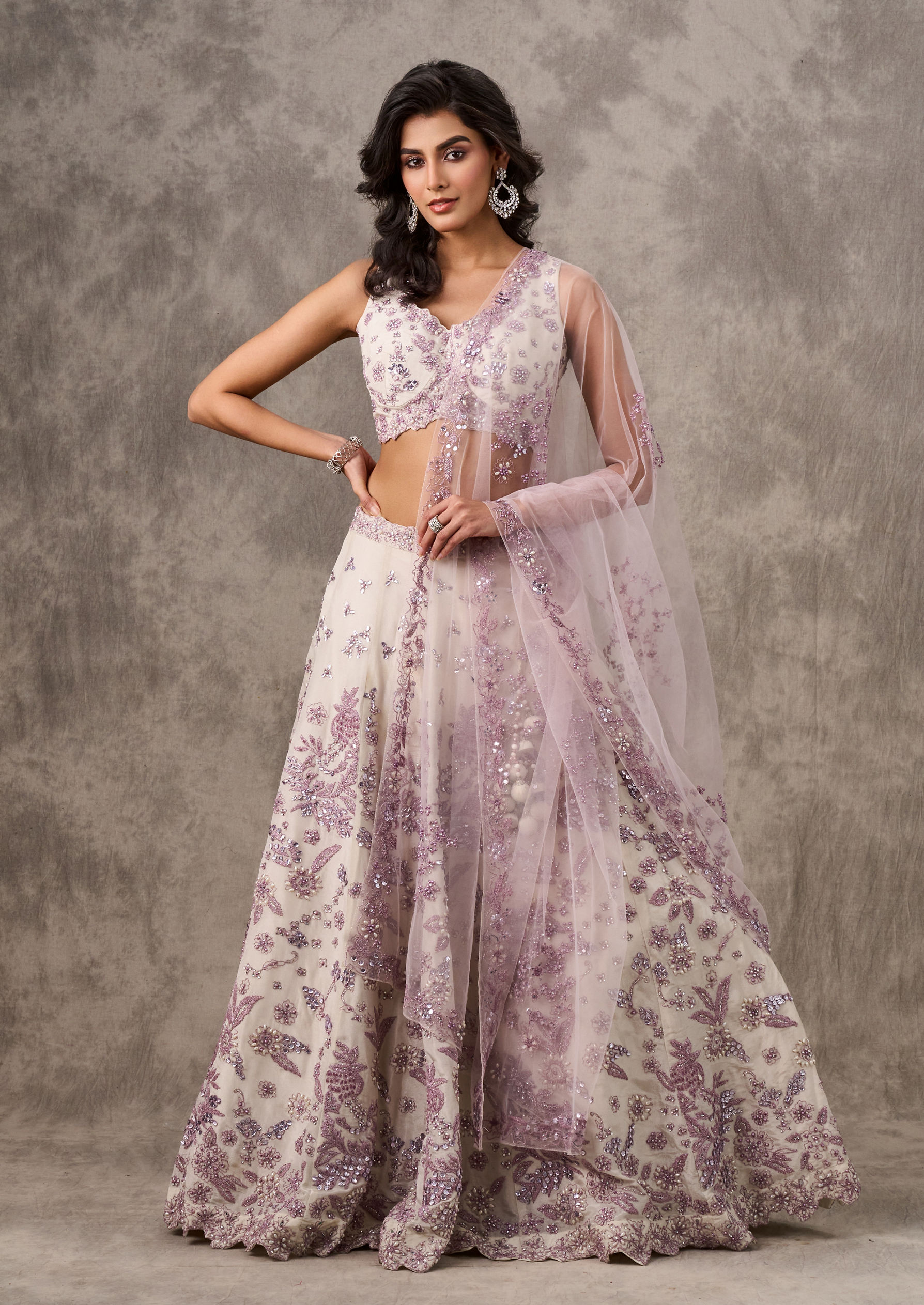 Twamev Women Chaste Cream Elegance Lehenga