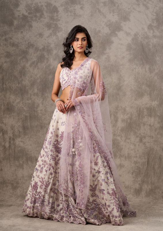 Twamev Women Chaste Cream Elegance Lehenga