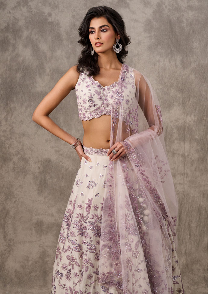 Twamev Women Chaste Cream Elegance Lehenga