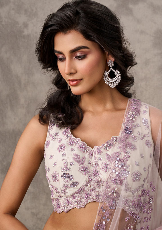 Twamev Women Chaste Cream Elegance Lehenga