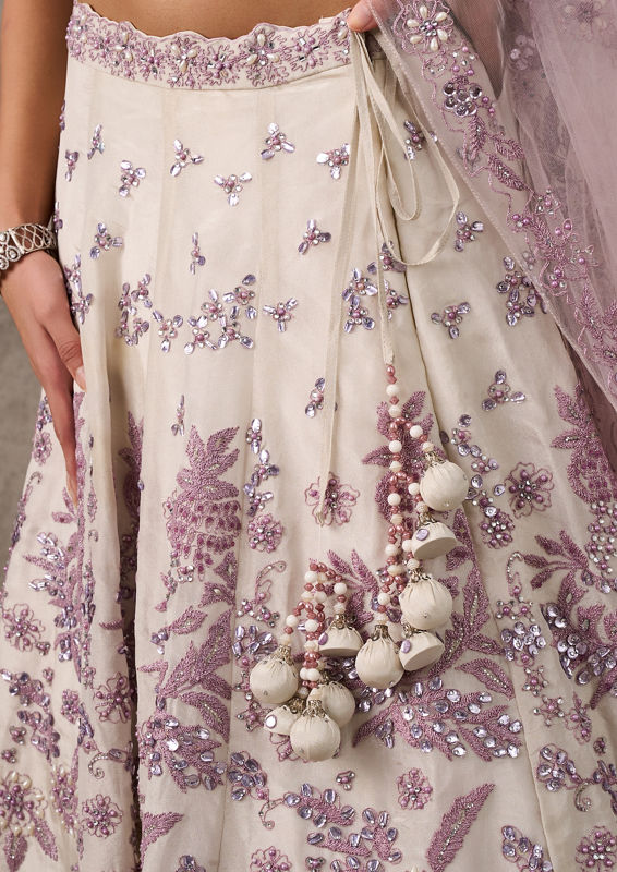 Twamev Women Chaste Cream Elegance Lehenga